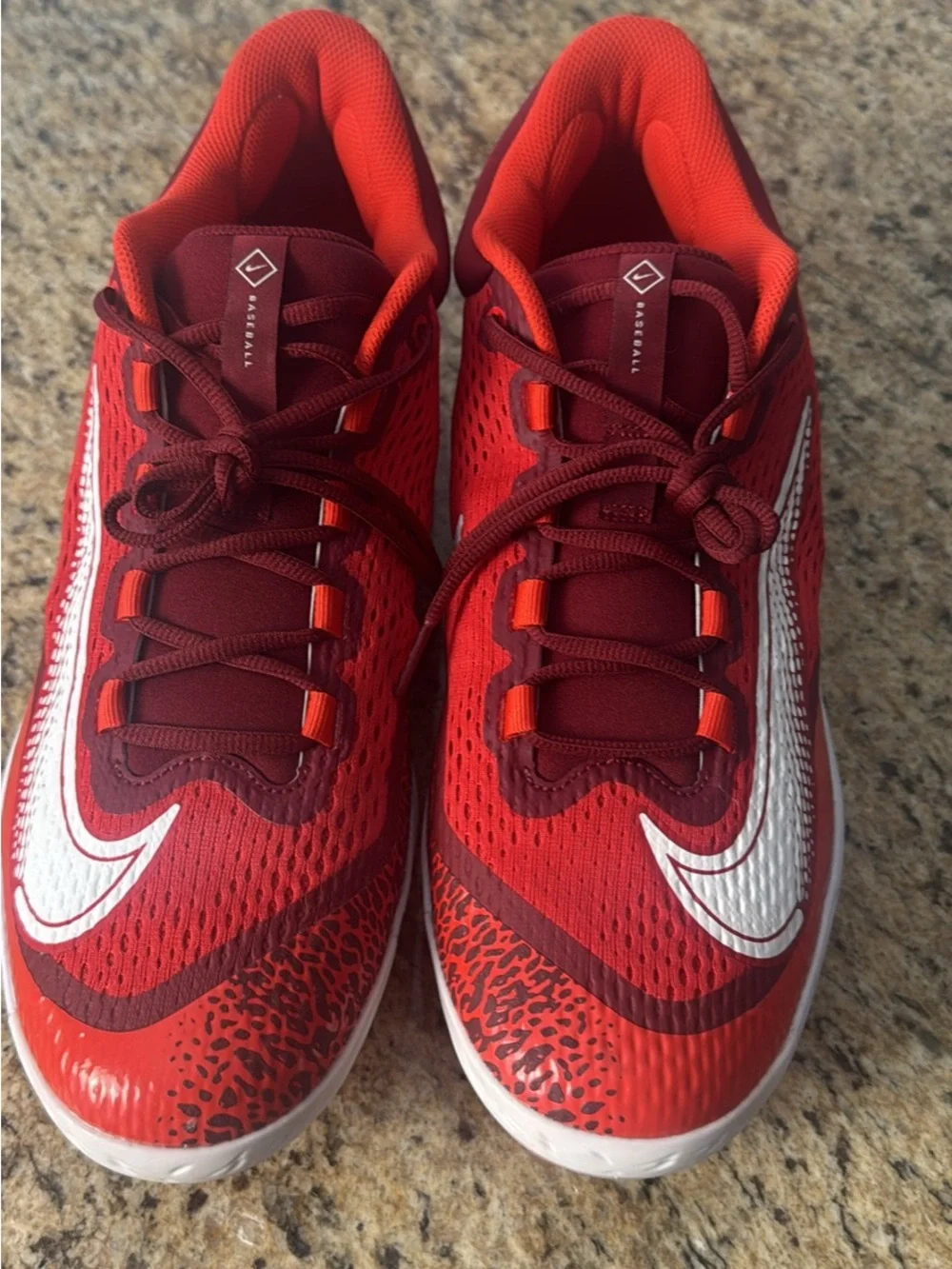 Nike Red and Maroon Baseball Cleats with White Swoosh